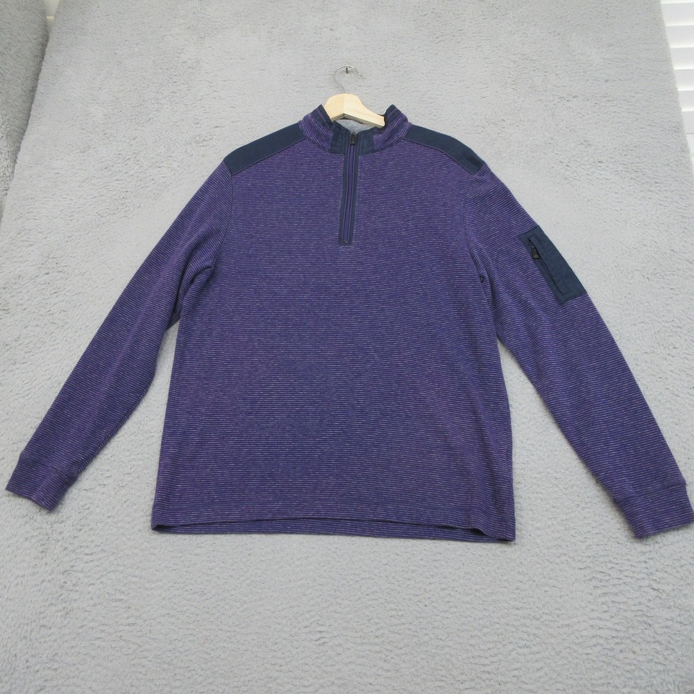 Bugatchi 1/4 Zip Sweater Men Medium Purple Striped Luxury Golf Casual Quiet Luxe